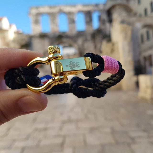 WAVES 4mm Nautical Clasp Bracelet Black Lavender Pink