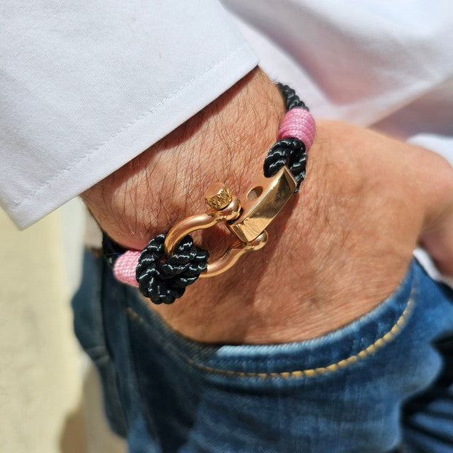 WAVES 4mm Nautical Clasp Bracelet Black Lavender Pink