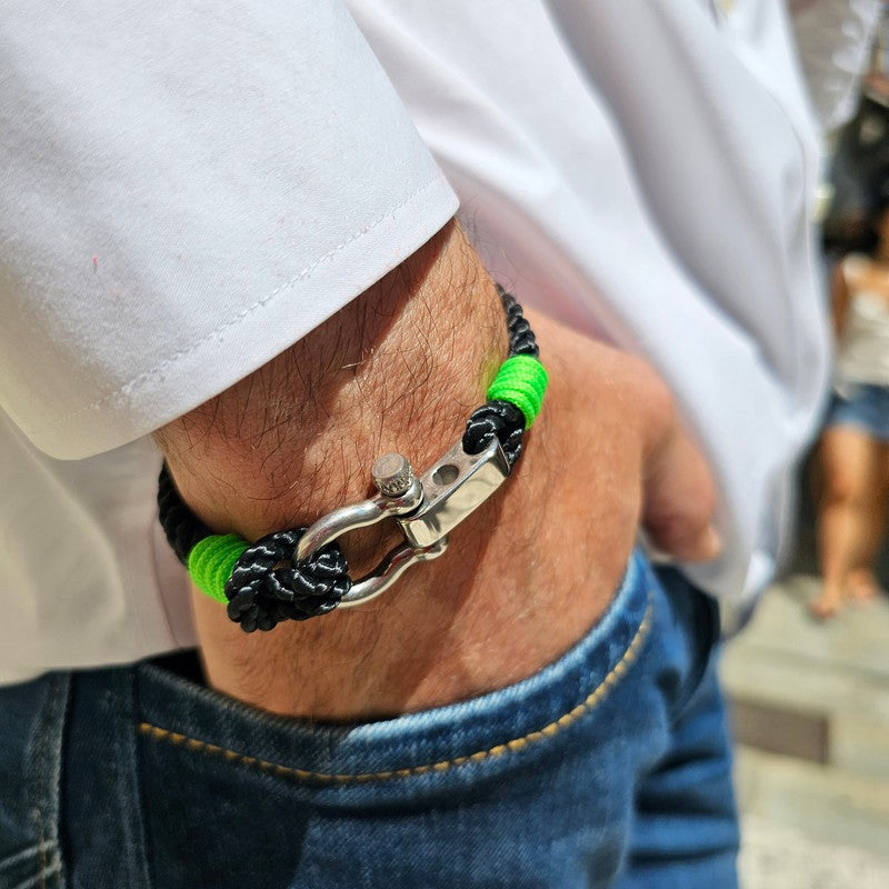 WAVES 4mm Nautical Clasp Bracelet Black Neon Green
