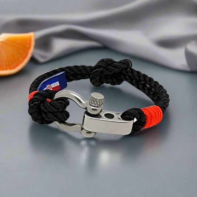 WAVES 4mm Nautical Clasp Bracelet Black Neon Orange