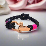 WAVES 4mm Nautical Clasp Bracelet Black Neon Pink