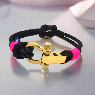 WAVES 4mm Nautical Clasp Bracelet Black Neon Pink