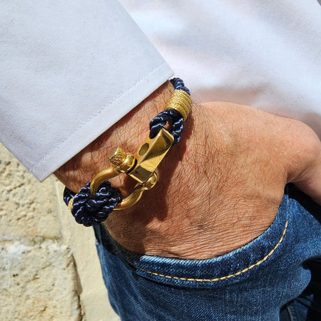 WAVES 4mm Nautical Clasp Bracelet Navy Blue Gold