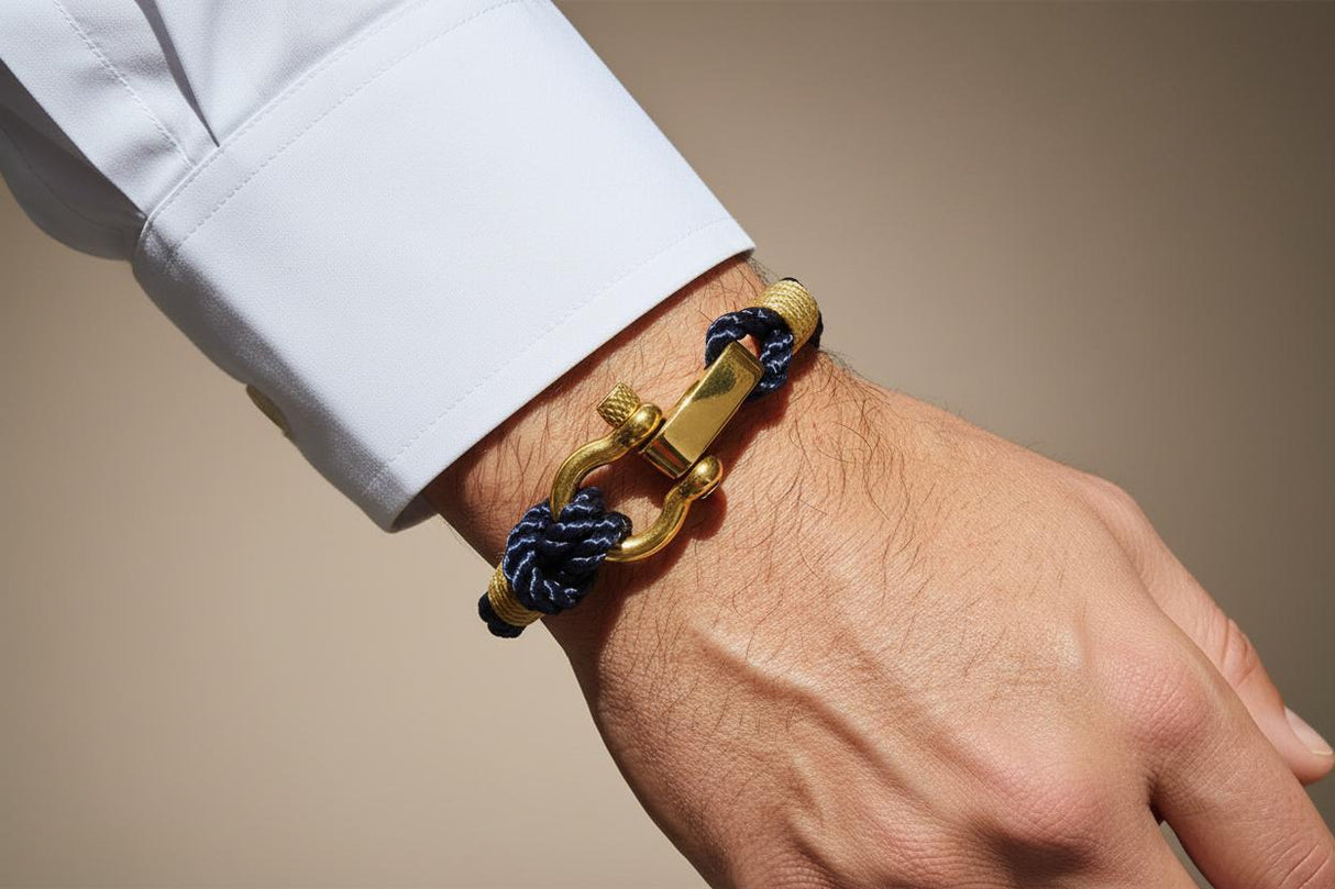 WAVES 4mm Nautical Clasp Bracelet Navy Blue Gold