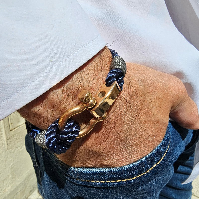 WAVES 4mm Nautical Clasp Bracelet Navy Blue Grey