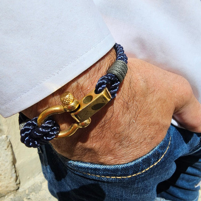 WAVES 4mm Nautical Clasp Bracelet Navy Blue Grey