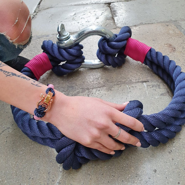 WAVES 4mm Nautical Clasp Bracelet Navy Blue Lavender Pink