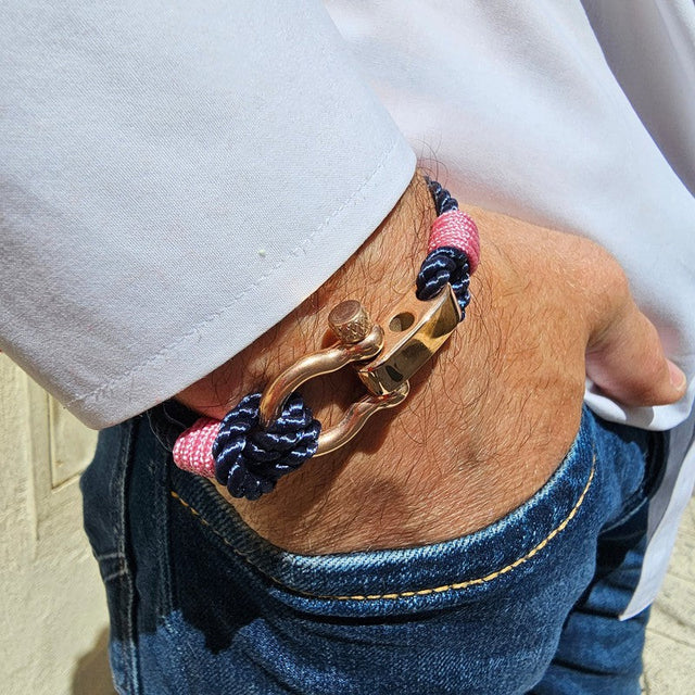 WAVES 4mm Nautical Clasp Bracelet Navy Blue Lavender Pink