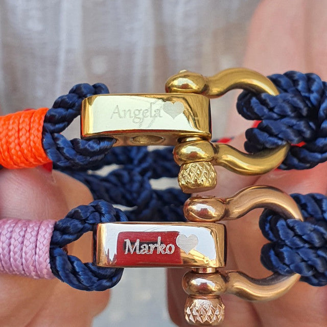 WAVES 4mm Nautical Clasp Bracelet Navy Blue Neon Orange