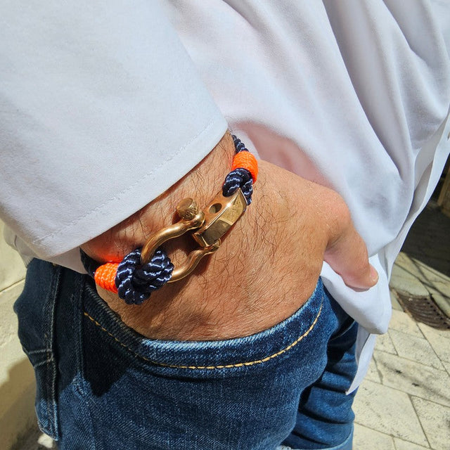 WAVES 4mm Nautical Clasp Bracelet Navy Blue Neon Orange