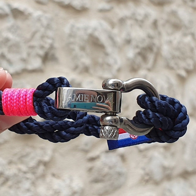 WAVES 4mm Nautical Clasp Bracelet Navy Blue Neon Pink
