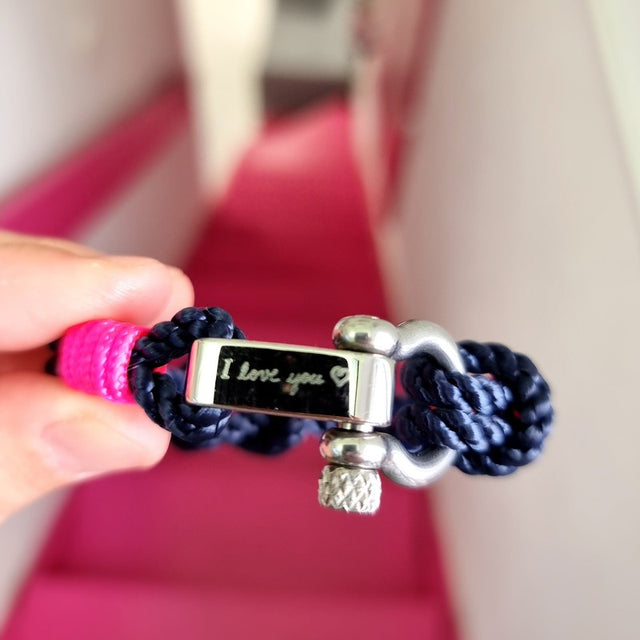 WAVES 4mm Nautical Clasp Bracelet Navy Blue Neon Pink