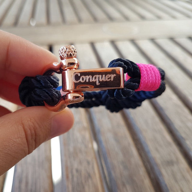 WAVES 4mm Nautical Clasp Bracelet Navy Blue Neon Pink