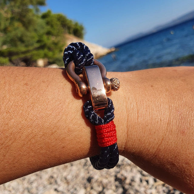 WAVES 4mm Nautical Clasp Bracelet Navy Blue Red