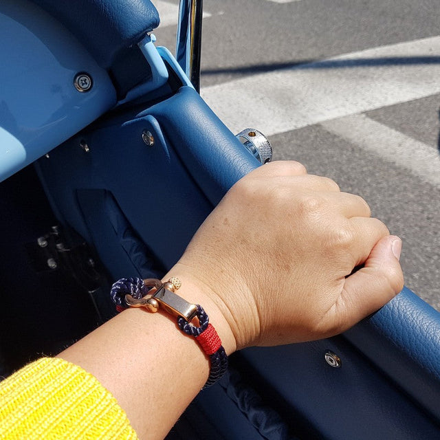 WAVES 4mm Nautical Clasp Bracelet Navy Blue Red