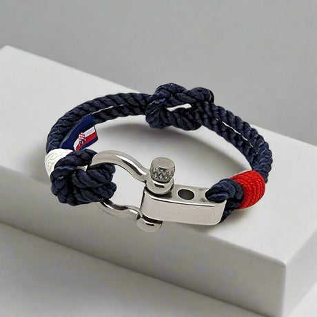WAVES 4mm Nautical Clasp Bracelet Navy Blue Red White