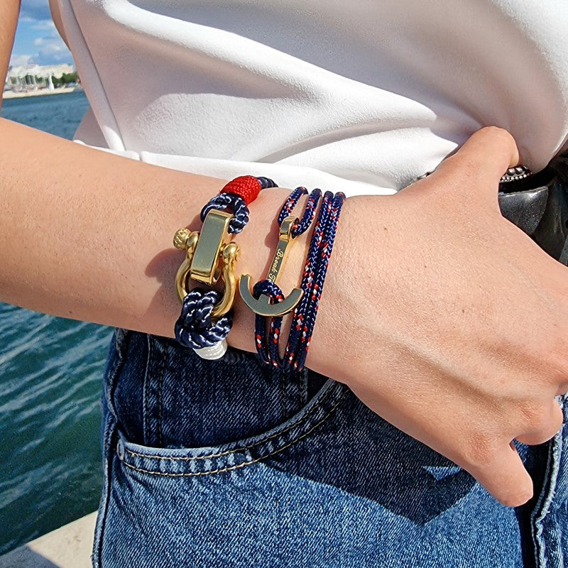 WAVES 4mm Nautical Clasp Bracelet Navy Blue Red White