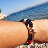 WAVES 4mm Nautical Clasp Bracelet Navy Blue Red White