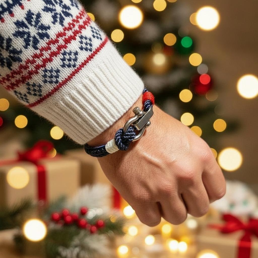 WAVES 4mm Nautical Clasp Bracelet Navy Blue Red White