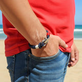 WAVES 4mm Nautical Clasp Bracelet Navy Blue Red White