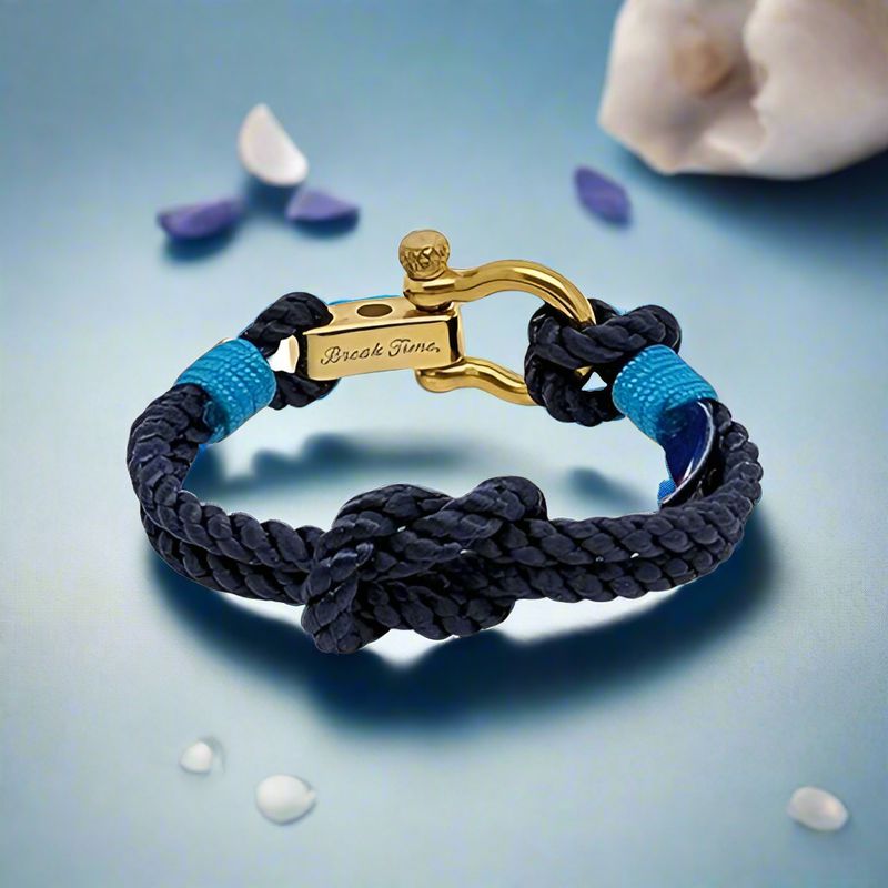 WAVES 4mm Nautical Clasp Bracelet Navy Blue Turquoise