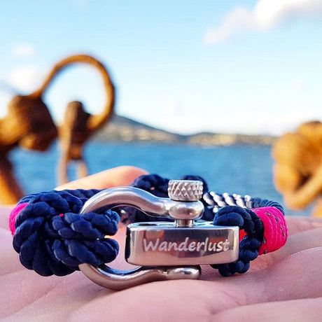 WAVES Soft Rope Bracelet Navy Blue Neon Pink