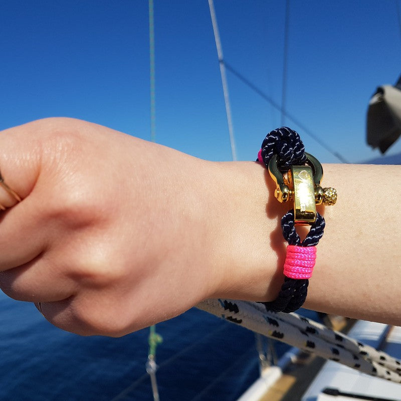 WAVES Soft Rope Bracelet Navy Blue Neon Pink