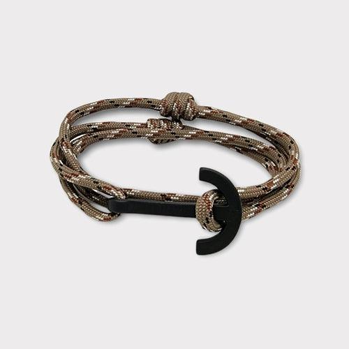 Beige Rope Triple-Wrap Men's Bracelet with Oxidized Silver-Plated Anchor  Element and Black Thread by Gal Cohen | canaan-online.com