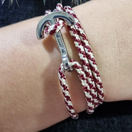 YACHT CLUB medium anchor bracelet burgundy white