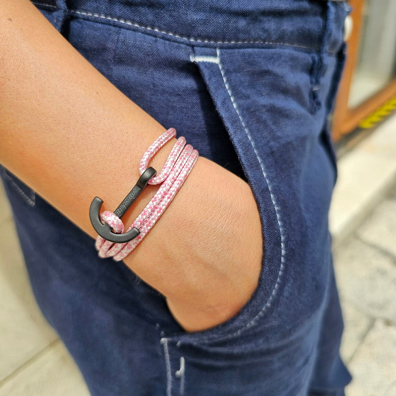 YACHT CLUB medium anchor bracelet rose pink white