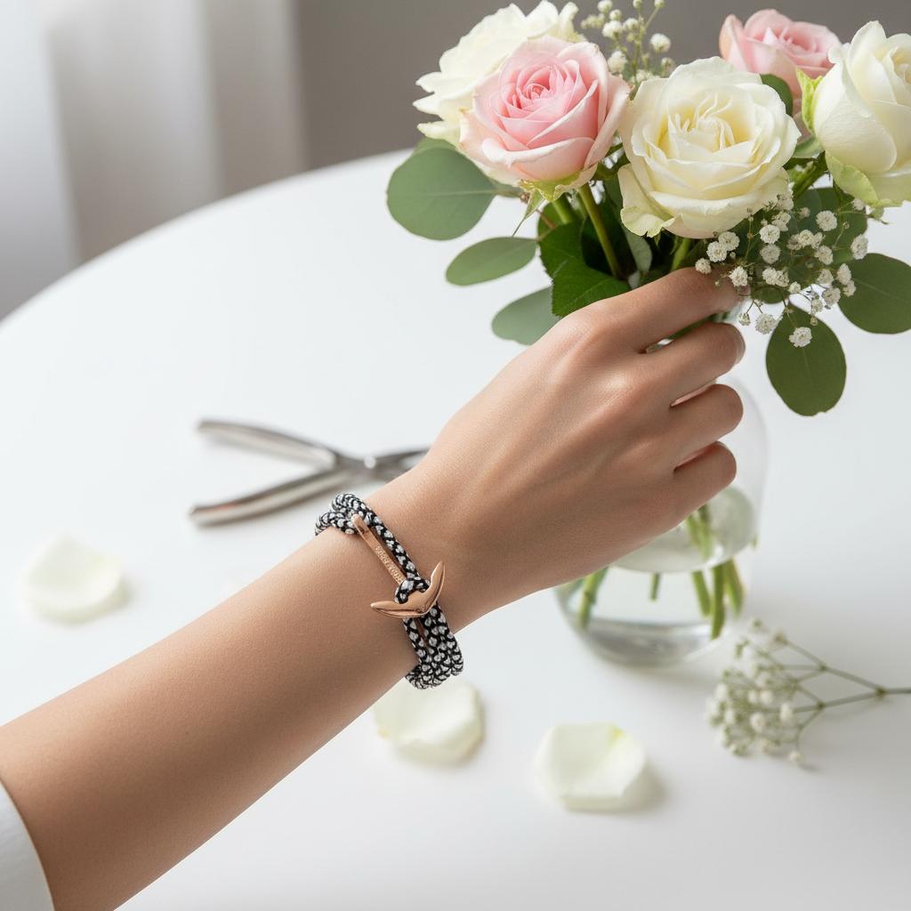 YACHT CREW medium anchor bracelet black white