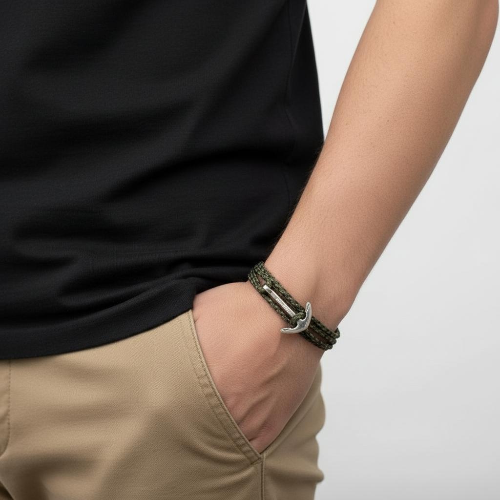 YACHT CREW medium anchor bracelet green camo