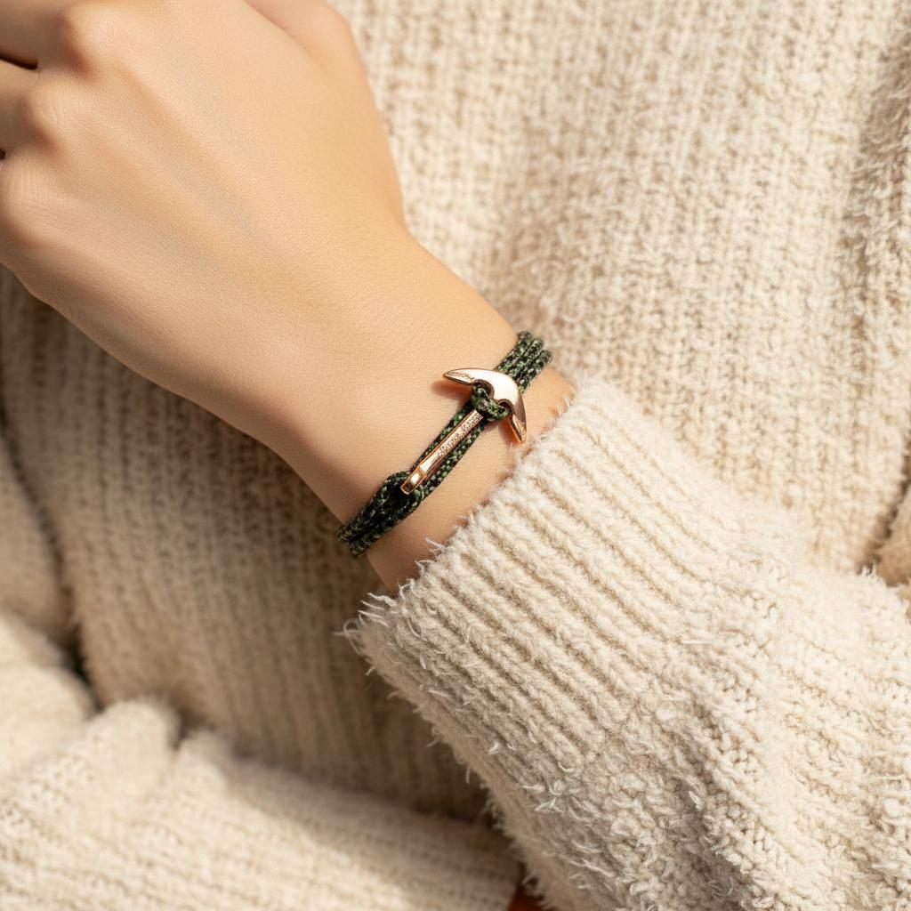 YACHT CREW medium anchor bracelet green camo