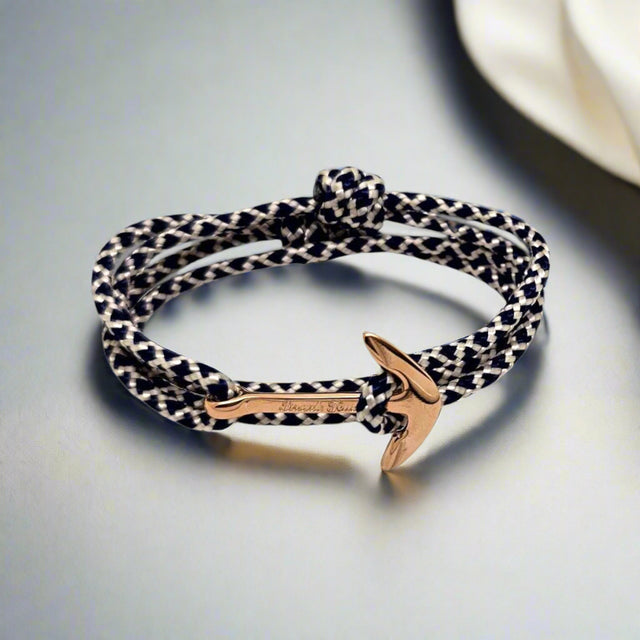 YACHT CREW medium anchor bracelet navy blue cream