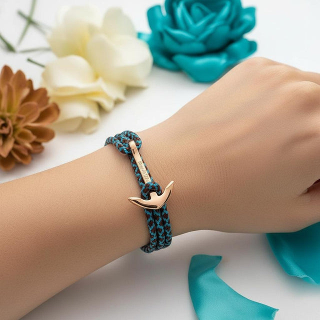 YACHT CREW medium anchor bracelet turquoise brown