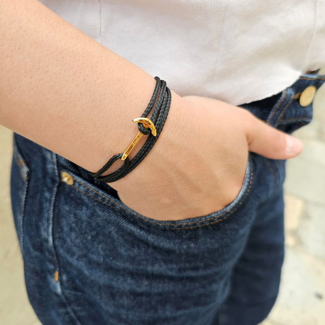 YACHT CREW mini anchor bracelet black