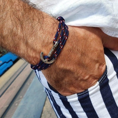 Yacht Club navy blue, red white medium anchor bracelet (YCD16)