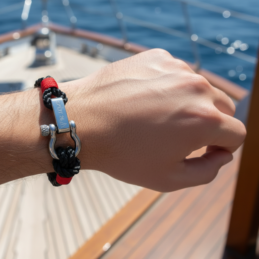 WAVES 4mm Armband mit nautischer Faltschließe, Schwarz/Rot