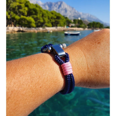 RECYCLED navy blue and lavander pink nautical bracelet (REC06)