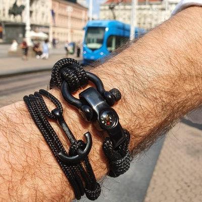 SEAMAN all black nautical bracelet for men (SMAN014)