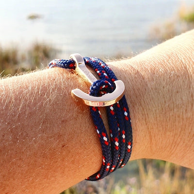 Yacht Club navy blue, red white medium anchor bracelet (YCD16)